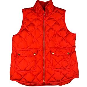 Woolrich Womens Red Diamond Quilted Real Down Puffer Vest XL Equestrian Full Zip